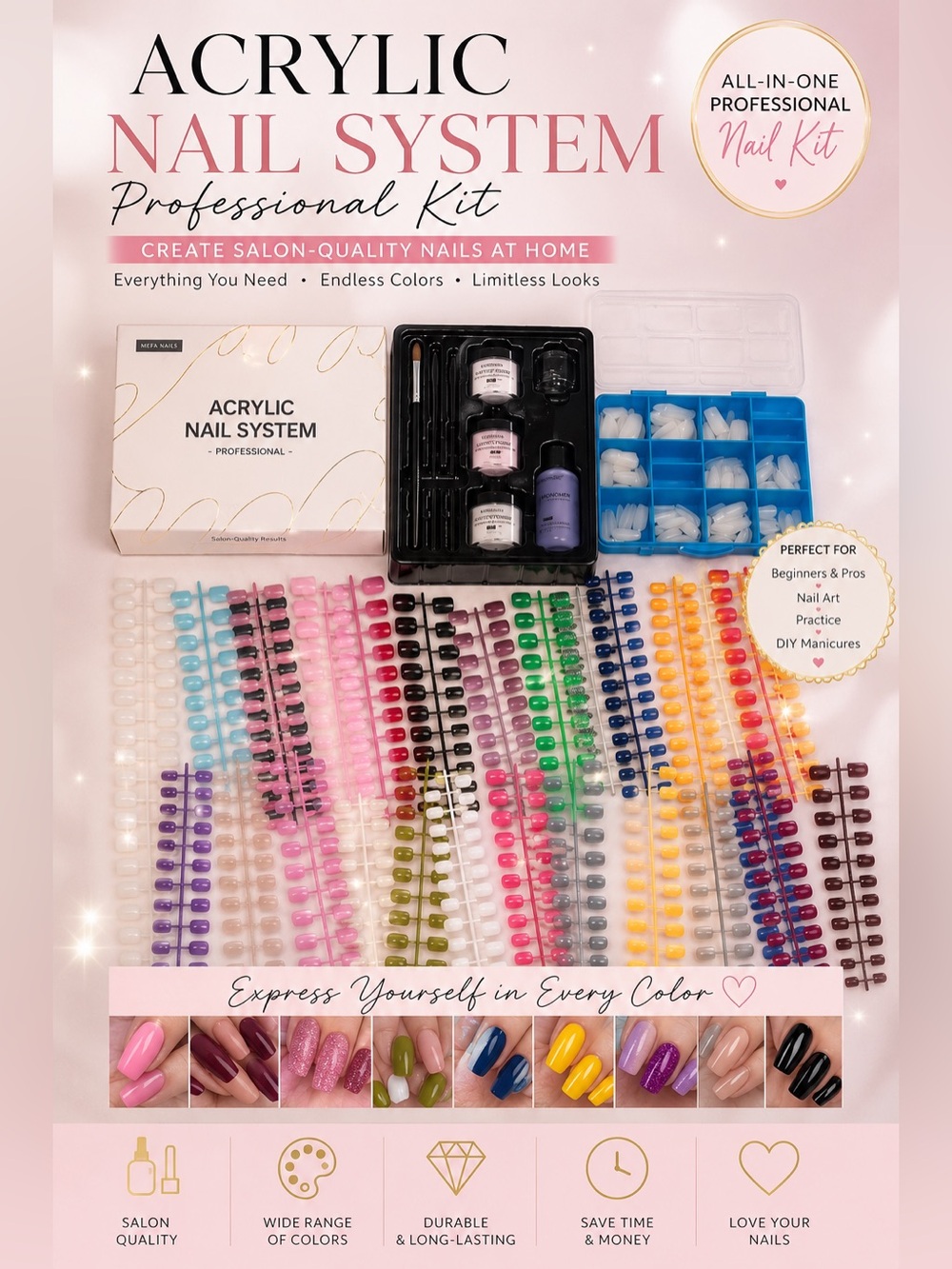 Acrylic Nail System with Fake Nails